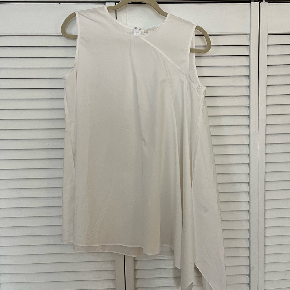 Cos sleeveless asymmetrical white top with zipper/hook & eye closure on back